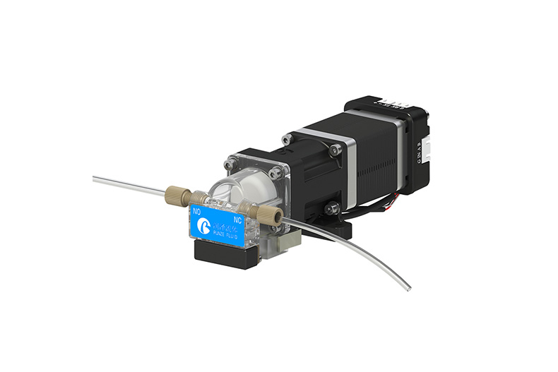 RP01 piston pump with solenoid valve head and connected tubing