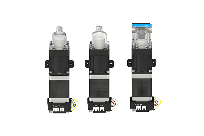 Front views of three RUNZE RP01 piston pump configurations