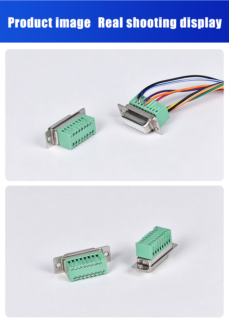 Actual DB15 female screw terminal connector photographs with wiring examples Actual DB15 female screw terminal connector photographs with wiring examples