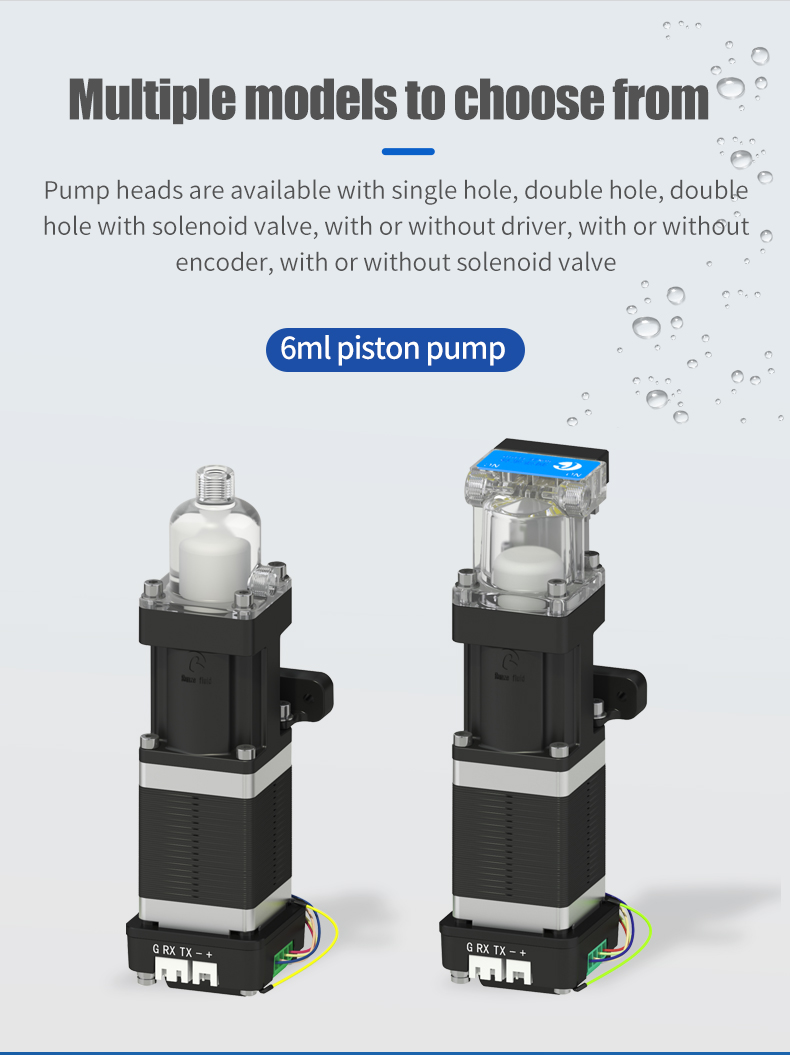 RP01 6 mL pump options with different heads, encoder, driver and solenoid valve RP01 6 mL pump options with different heads, encoder, driver and solenoid valve